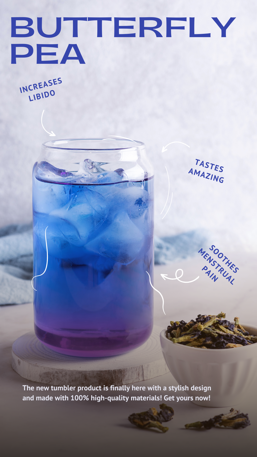 Butterfly pea tea, pretty tea, hot or cold , changes color no in