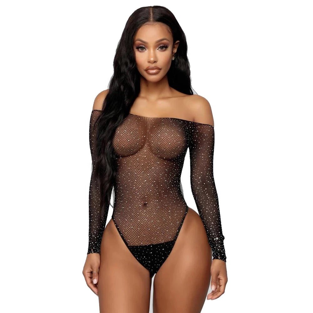 Black Fishnet Lingerie Bodysuit Valentine’s Day - The Goddess Shop Co