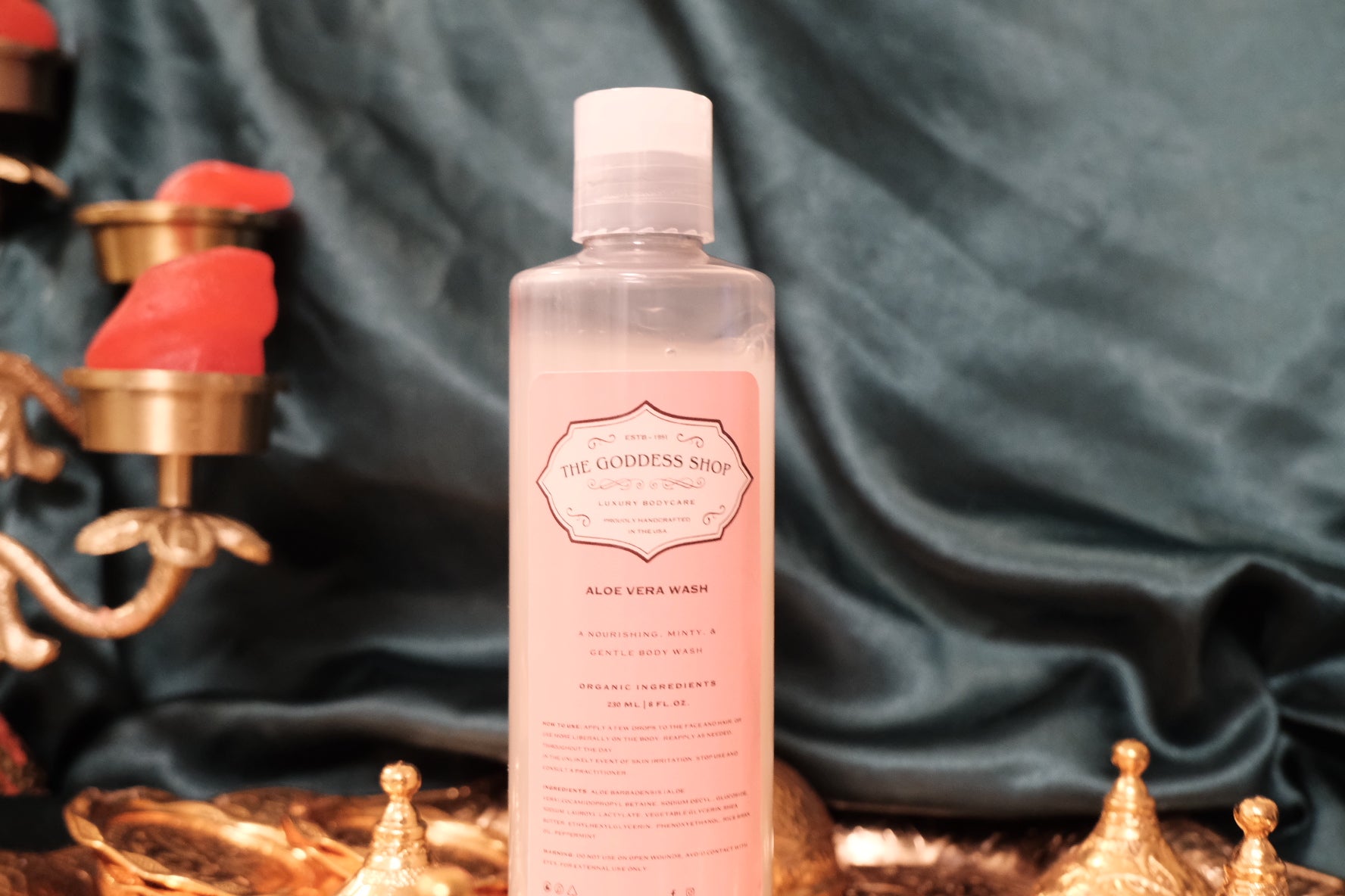 aloe vera yoni soap wash on a golden tray